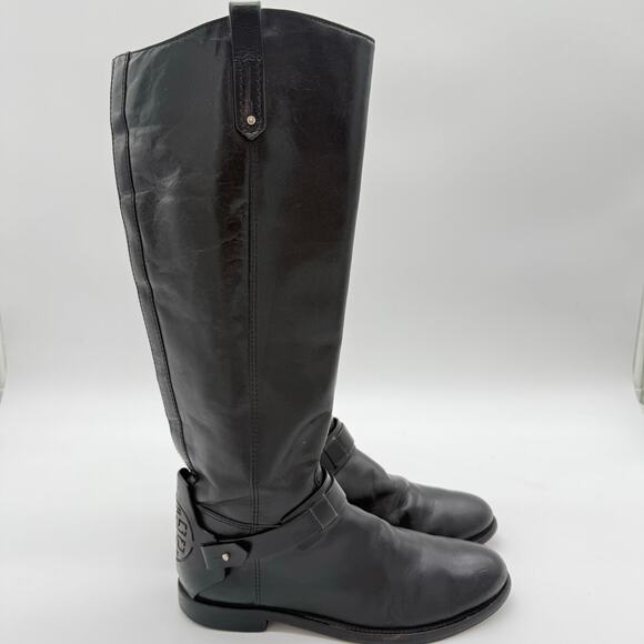 Tory Burch Colton Leather Equestrian Riding Knee High Zip Up Boots Black Size 8 - Picture 1 of 10